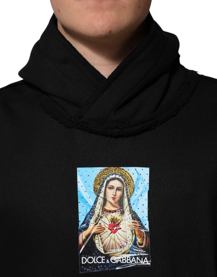 Dolce &amp; Gabbana Black Printed Hoodie Crystal Embellished Jacket