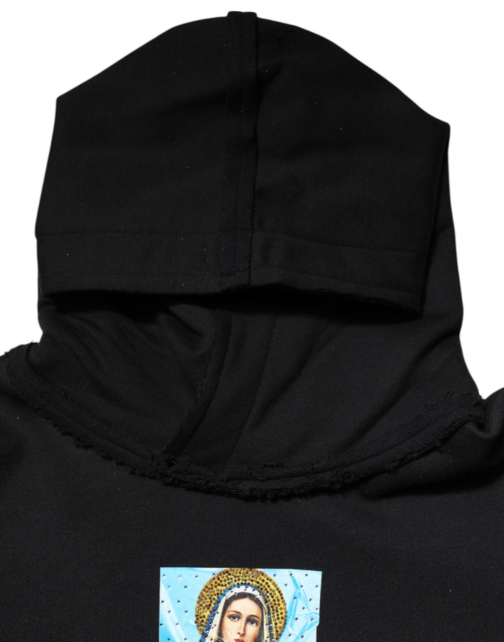 Dolce &amp; Gabbana Black Printed Hoodie Crystal Embellished Jacket