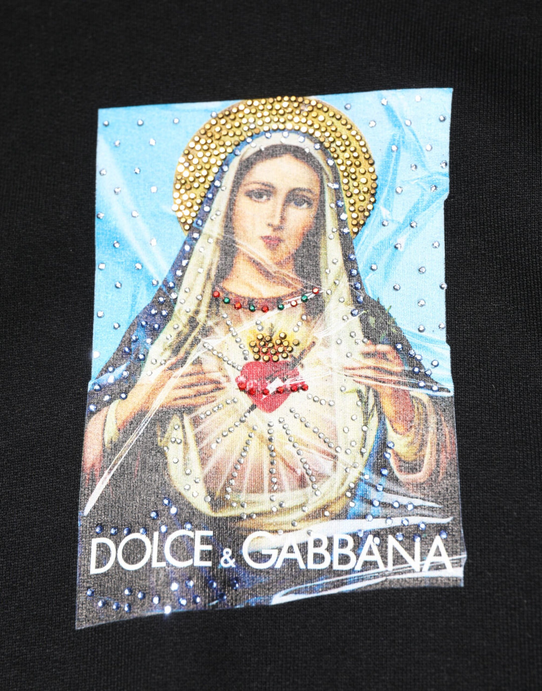 Dolce &amp; Gabbana Black Printed Hoodie Crystal Embellished Jacket