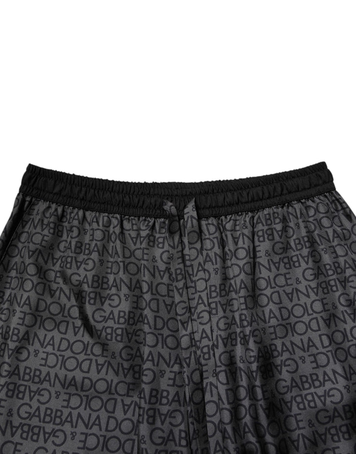 Dolce &amp; Gabbana Gray Black Silk DG Logo Men Bermuda Shorts