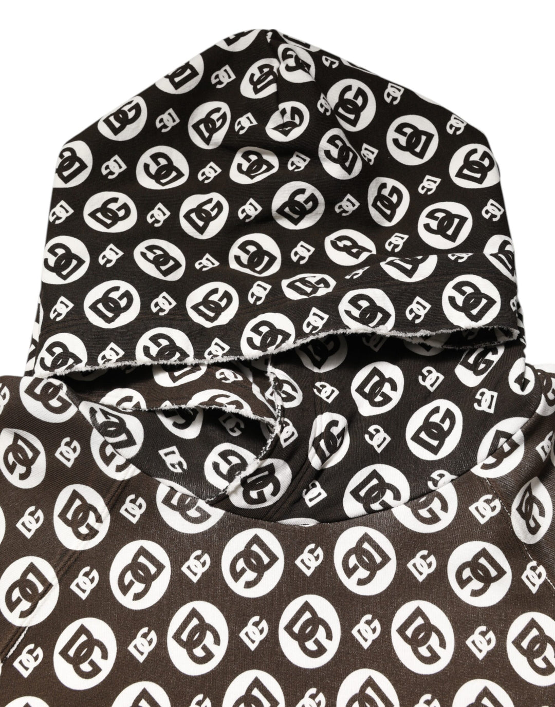 Dolce &amp; Gabbana Brown White DG Logo Short Hoodie Sweater