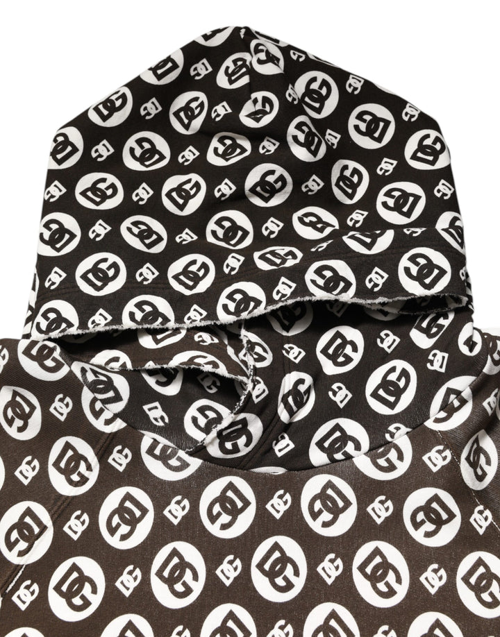 Dolce &amp; Gabbana Brown White DG Logo Short Hoodie Sweater
