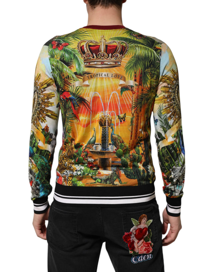 Dolce &amp; Gabbana Tropical Heart Crown Silk Pullover Sweater