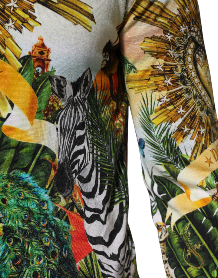 Dolce &amp; Gabbana Tropical Heart Crown Silk Pullover Sweater