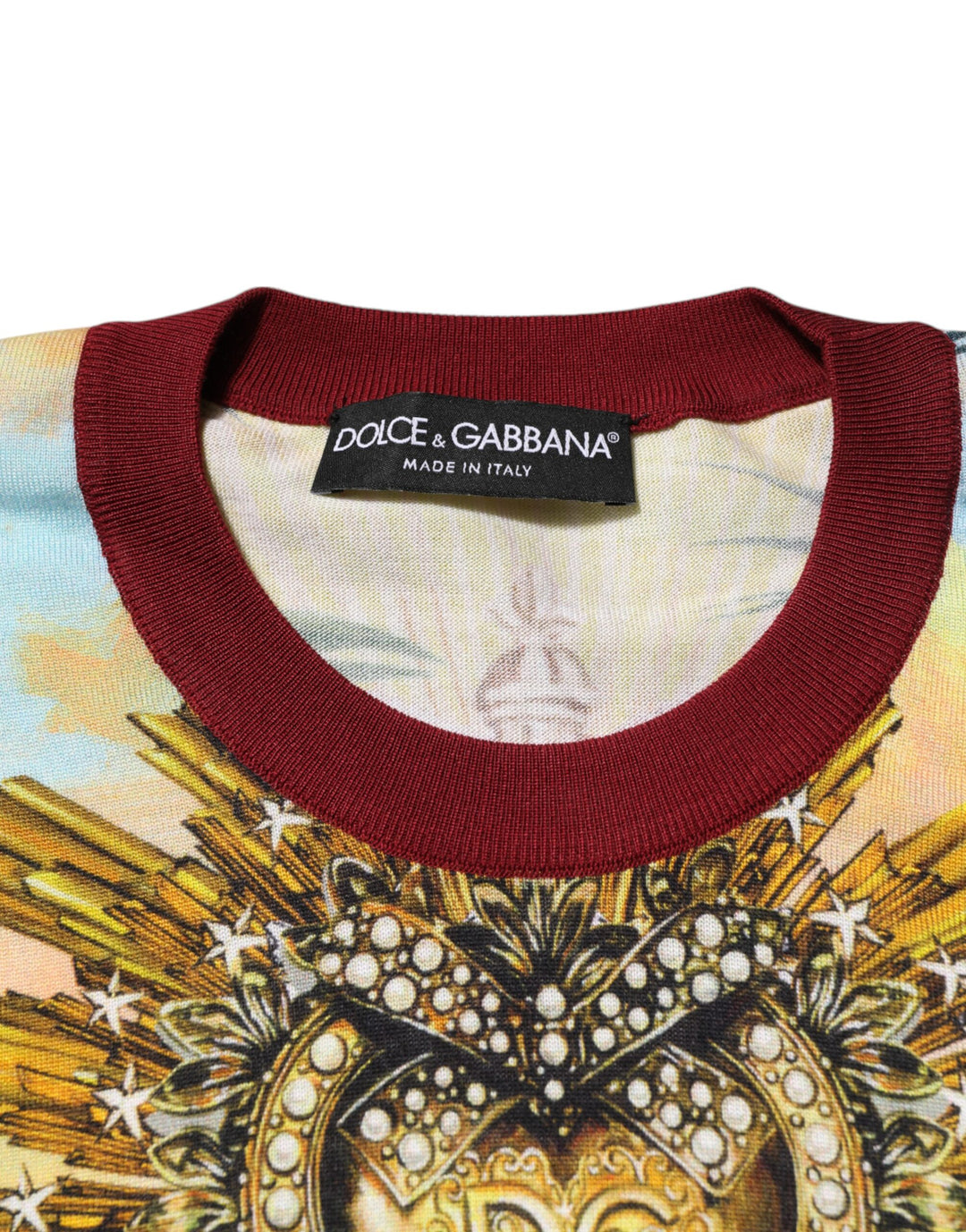 Dolce &amp; Gabbana Tropical Heart Crown Silk Pullover Sweater