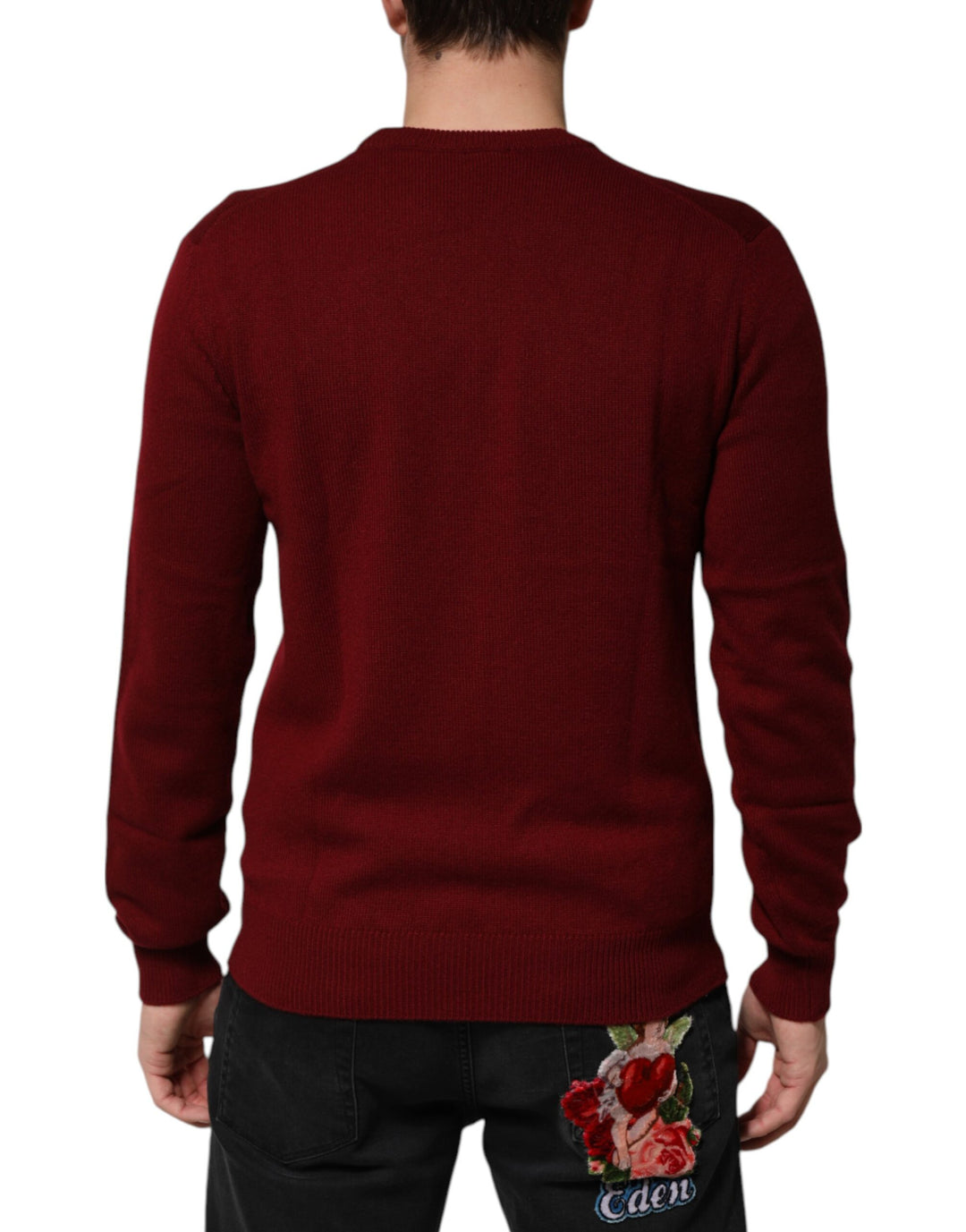 Dolce &amp; Gabbana Burgundy Cashmere Lion Crest Pullover Sweater