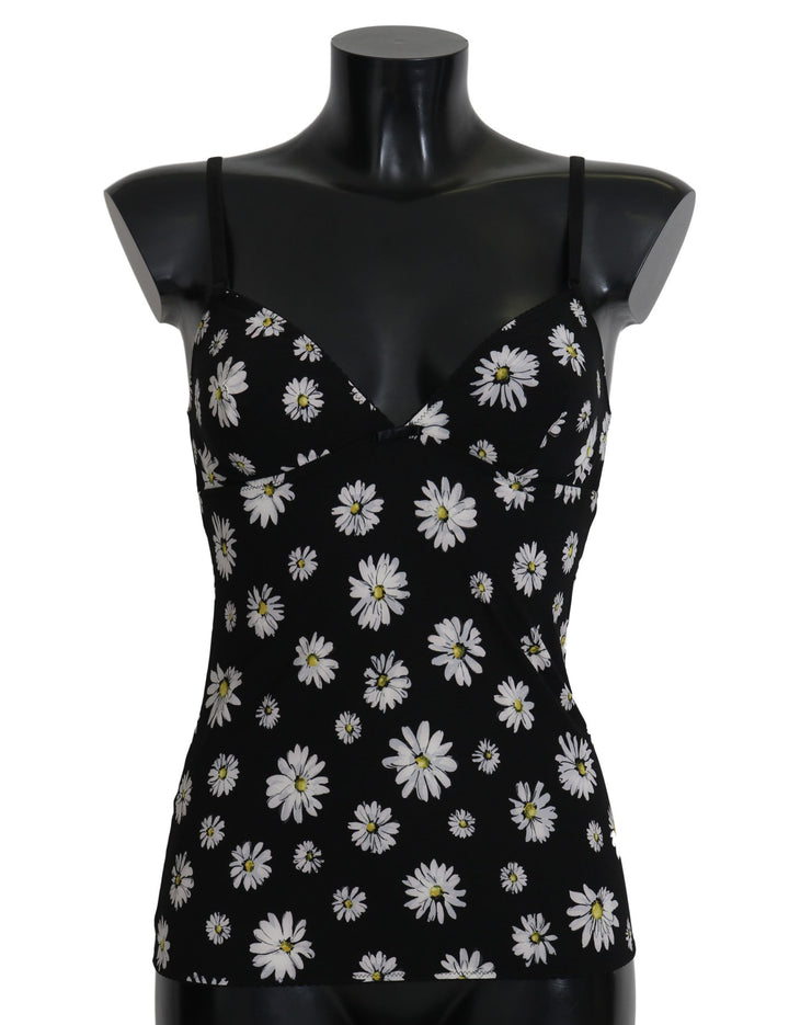 Dolce &amp; Gabbana Black Daisy Print Dress Lingerie Chemisole