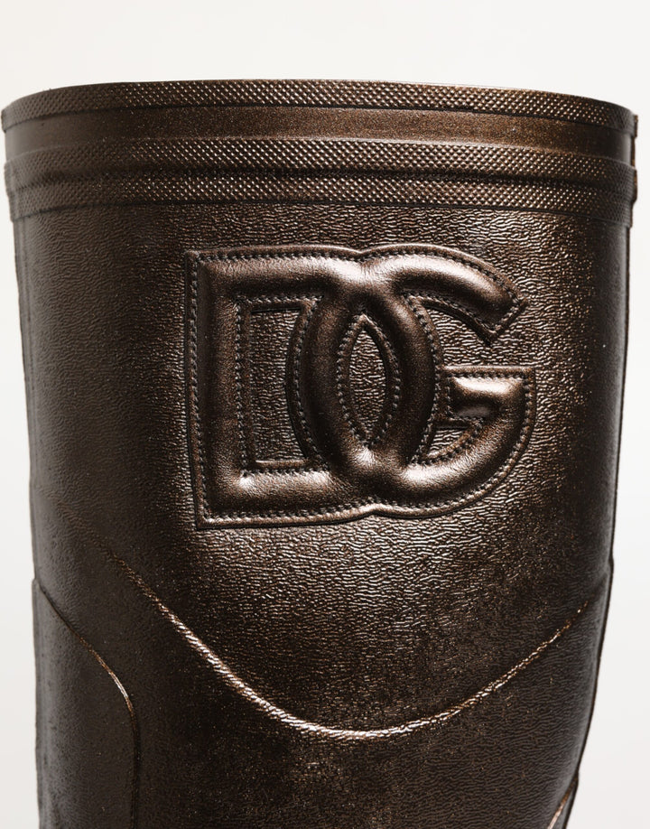 Dolce &amp; Gabbana Metallic Bronze Pull On Rain Boots Shoes