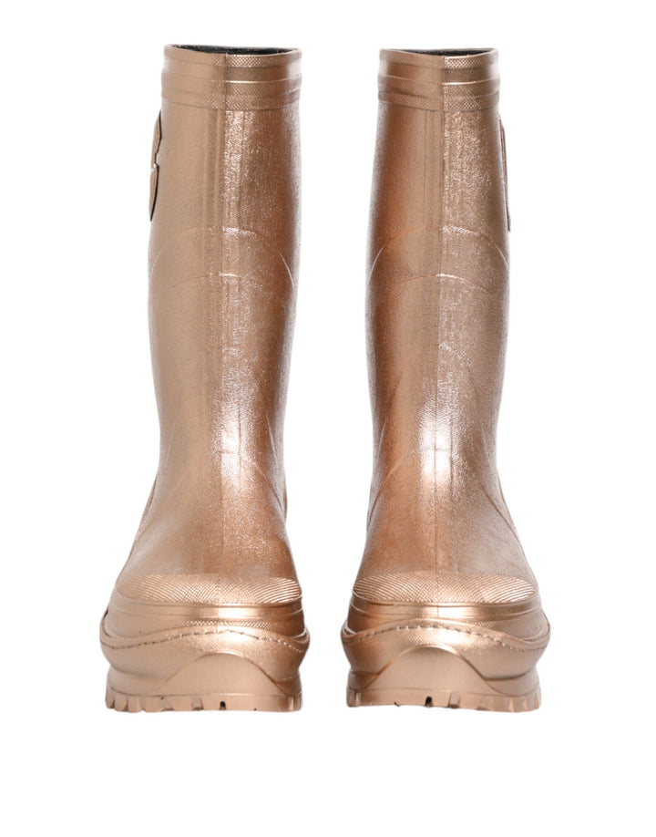 Dolce &amp; Gabbana Rose Gold Rubber Pull On Rain Boots  Shoes