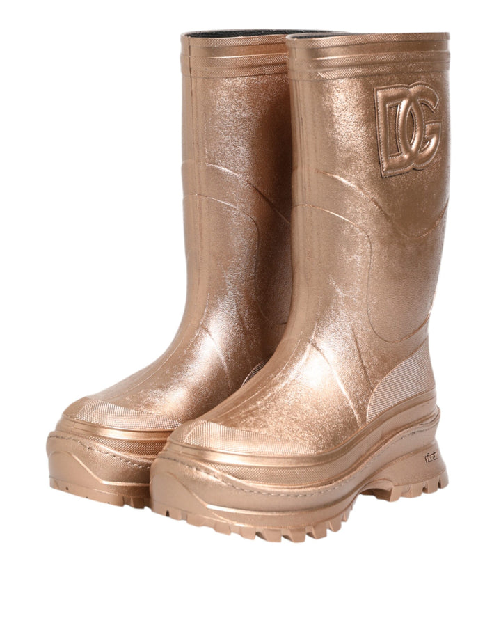 Dolce &amp; Gabbana Rose Gold Rubber Pull On Rain Boots  Shoes