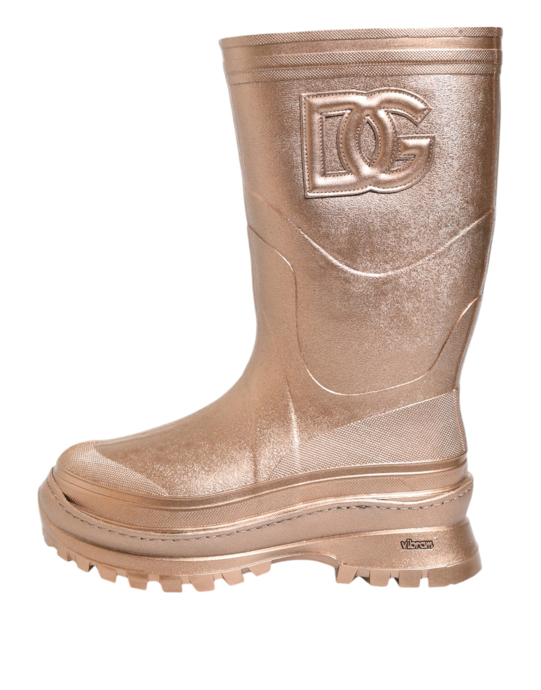 Dolce &amp; Gabbana Rose Gold Rubber Pull On Rain Boots  Shoes