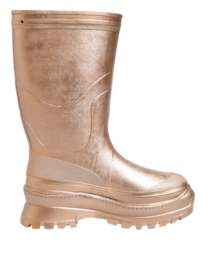 Dolce &amp; Gabbana Rose Gold Rubber Pull On Rain Boots  Shoes
