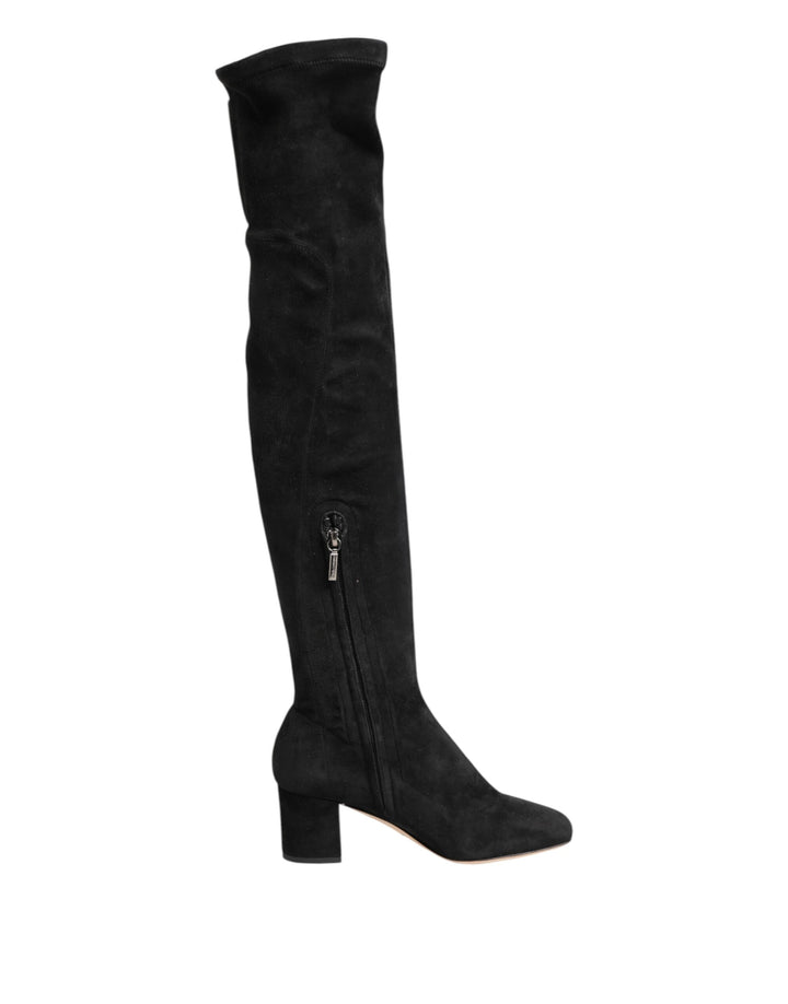Dolce &amp; Gabbana Black Suede Leather Knee High Boots Shoes