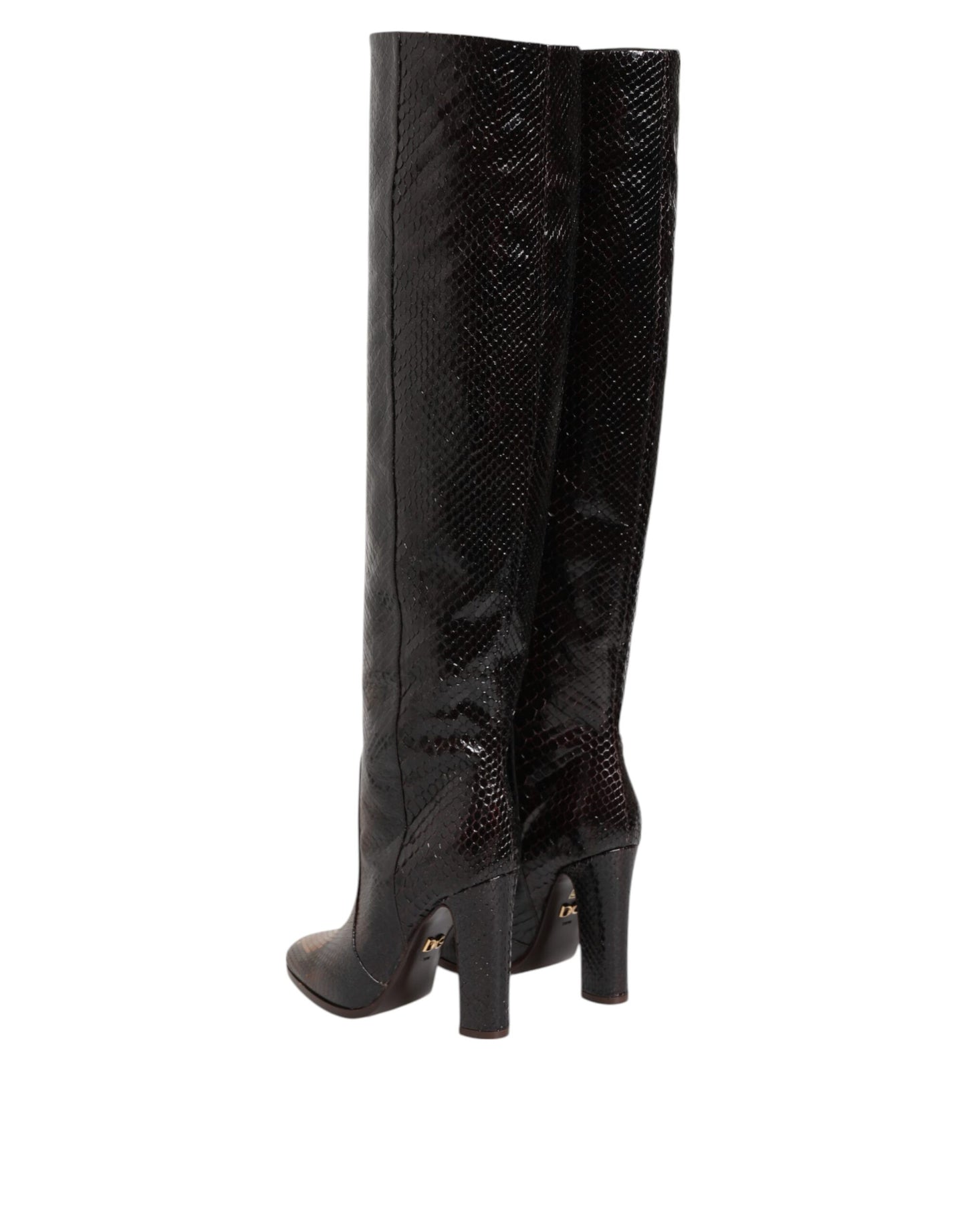 Dolce & Gabbana Brown Python Snakeskin Print Riding Boots Shoes