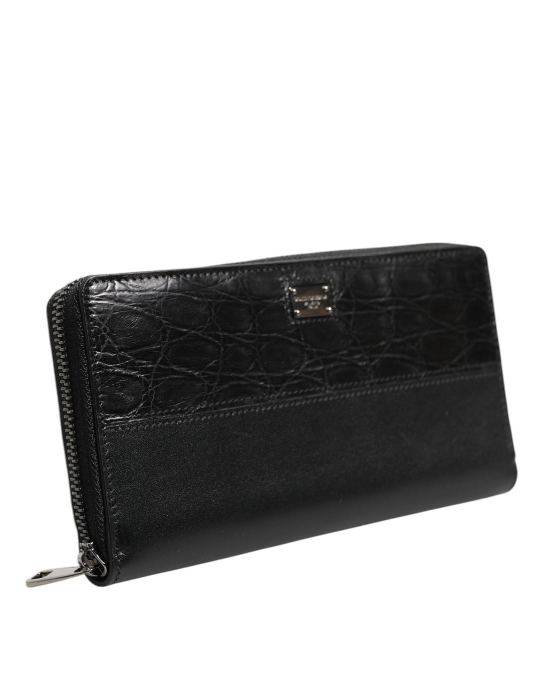 Dolce &amp; Gabbana Black Leather Logo Plaque Zip Around Continental Wallet