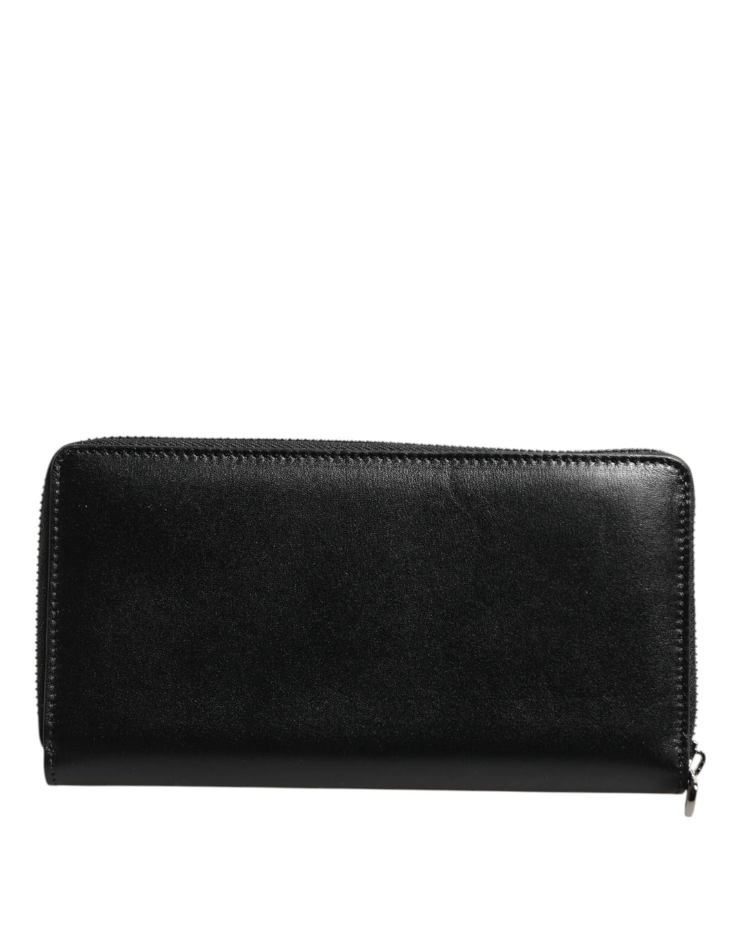 Dolce &amp; Gabbana Black Leather Logo Plaque Zip Around Continental Wallet