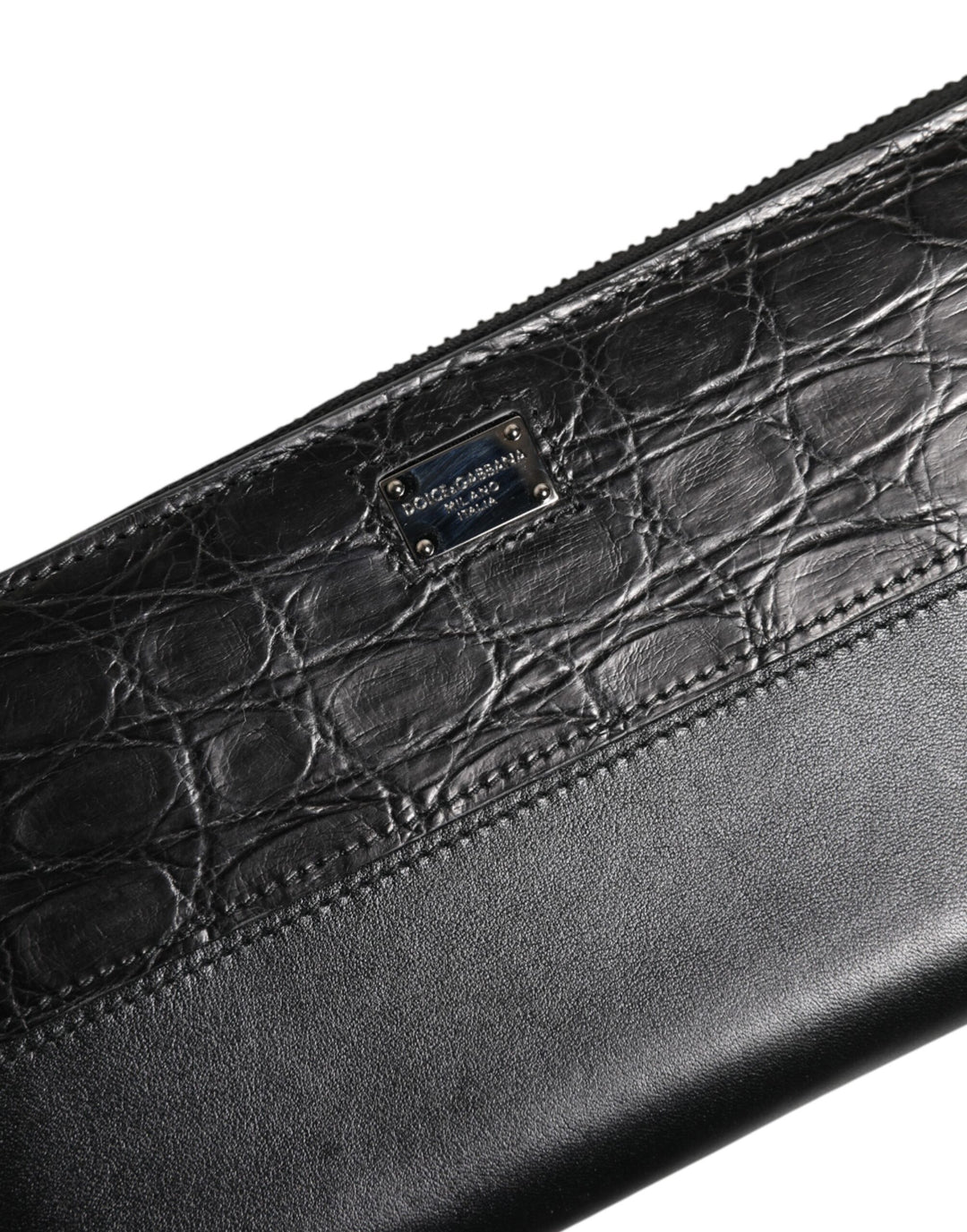Dolce &amp; Gabbana Black Leather Logo Plaque Zip Around Continental Wallet