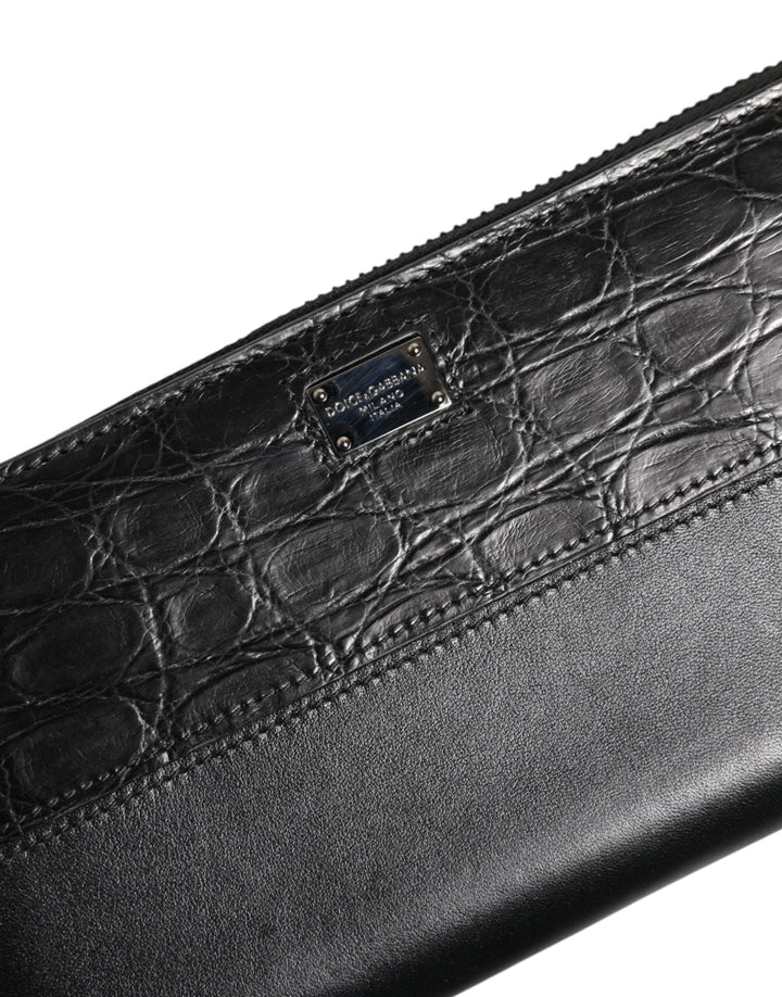 Dolce &amp; Gabbana Black Leather Logo Plaque Zip Around Continental Wallet