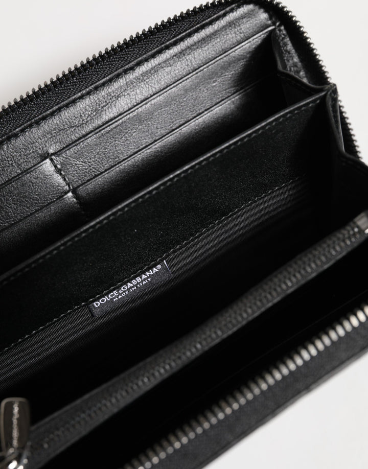 Dolce &amp; Gabbana Black Leather Logo Plaque Zip Around Continental Wallet
