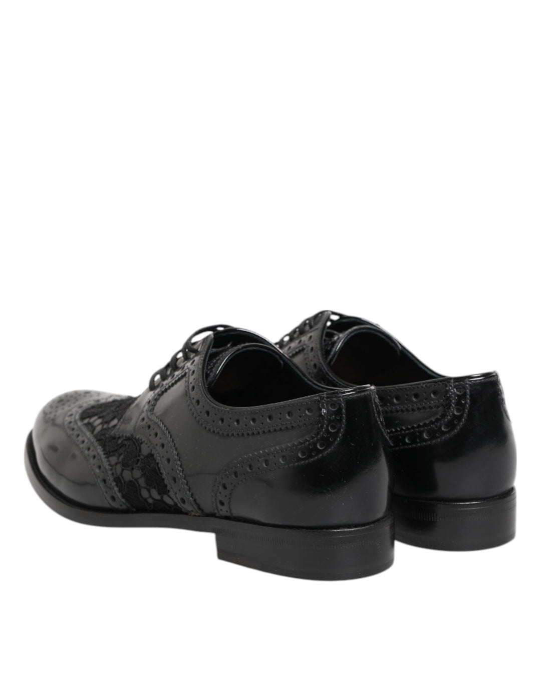 Dolce &amp; Gabbana Black Leather Floral Lace Dress Formal  Shoes
