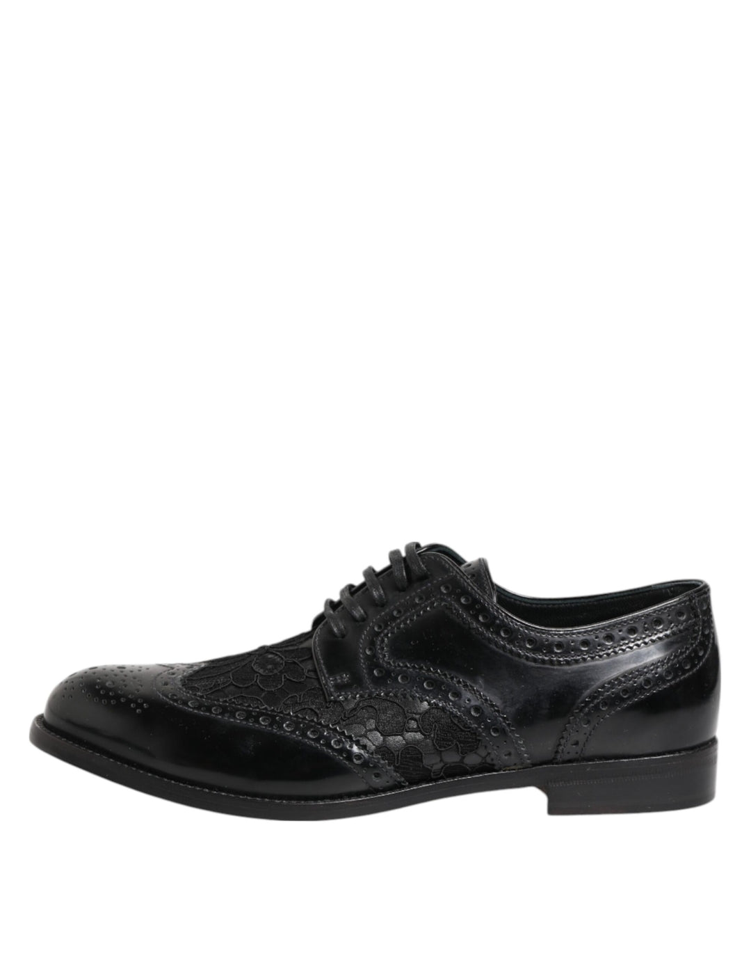Dolce &amp; Gabbana Black Leather Floral Lace Dress Formal  Shoes