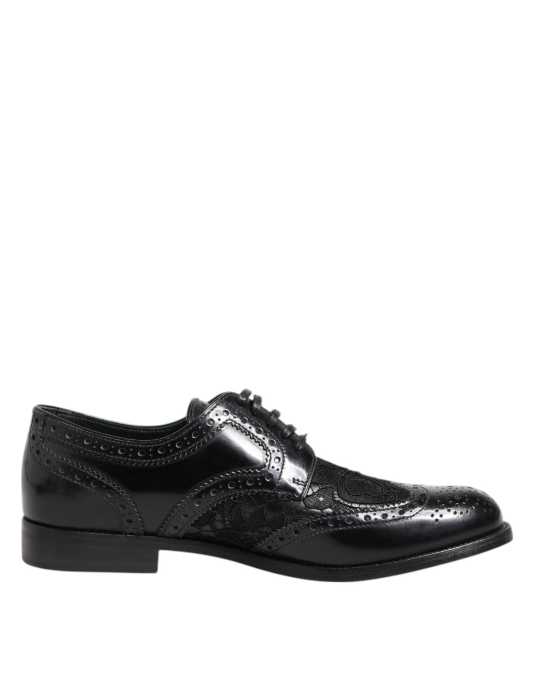 Dolce &amp; Gabbana Black Leather Floral Lace Dress Formal  Shoes