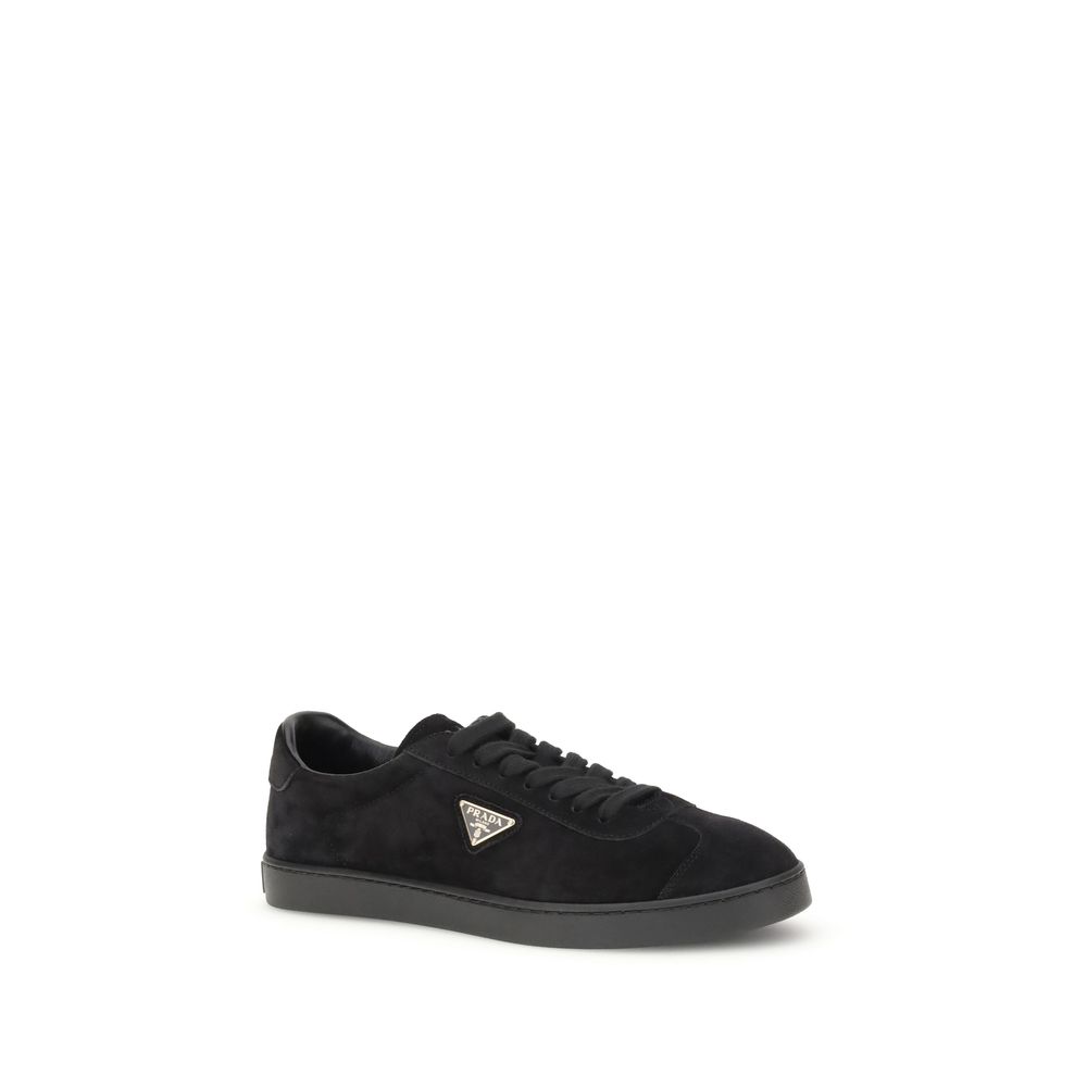 Prada Black Calf Leather Bos Taurus Low Top Sneakers