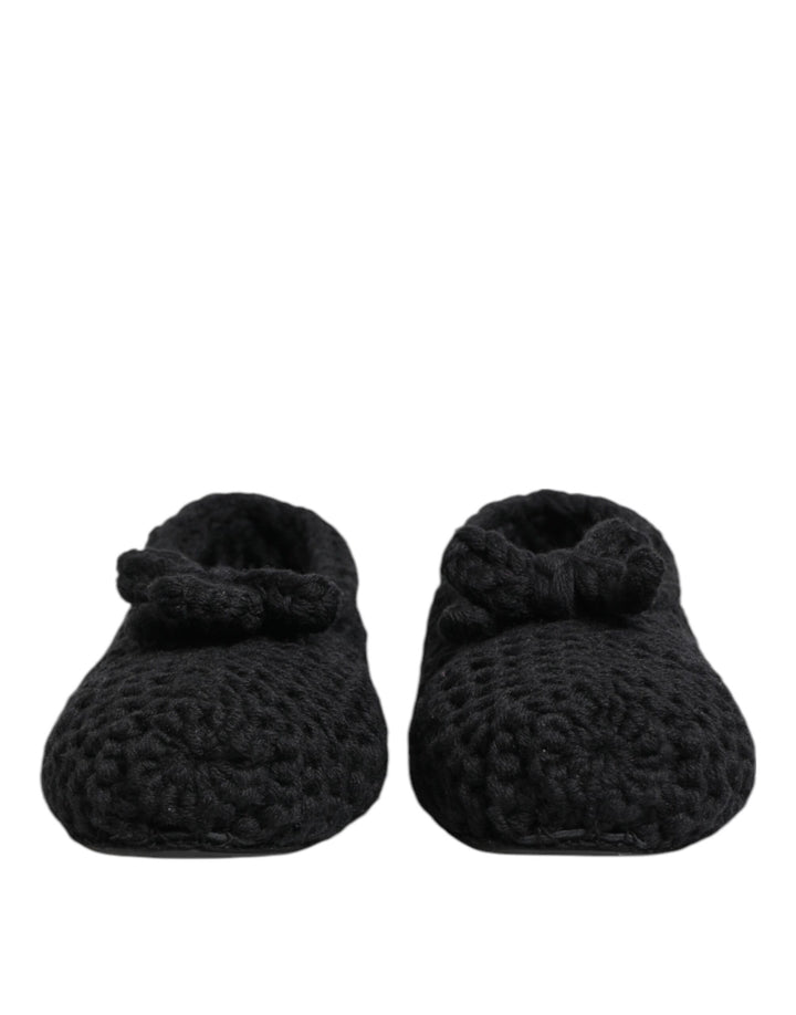 Dolce &amp; Gabbana Black Wool Knit Slip On Ballerina Flats Shoes