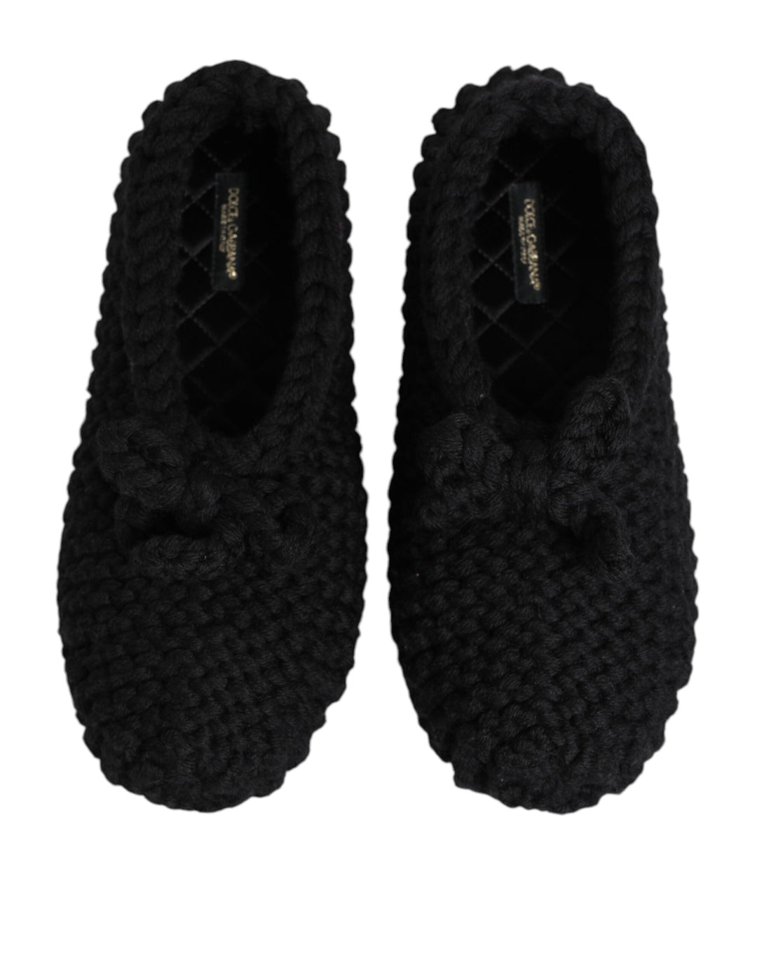 Dolce &amp; Gabbana Black Wool Knit Slip On Ballerina Flats Shoes