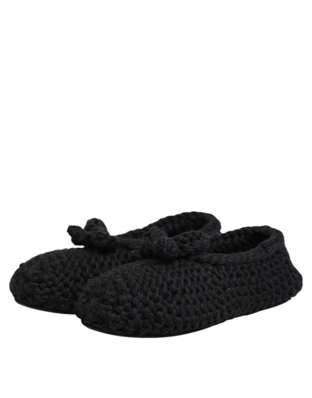 Dolce &amp; Gabbana Black Wool Knit Slip On Ballerina Flats Shoes