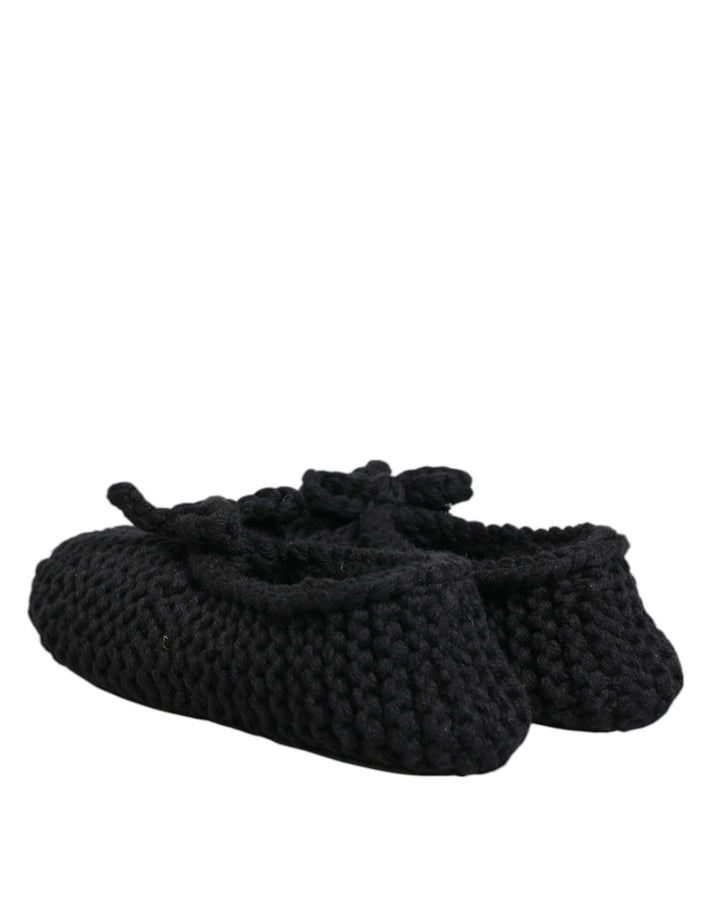 Dolce &amp; Gabbana Black Wool Knit Slip On Ballerina Flats Shoes