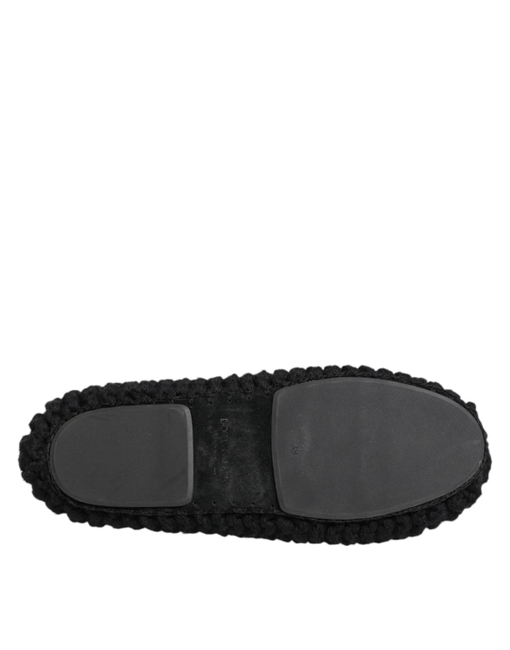 Dolce &amp; Gabbana Black Wool Knit Slip On Ballerina Flats Shoes