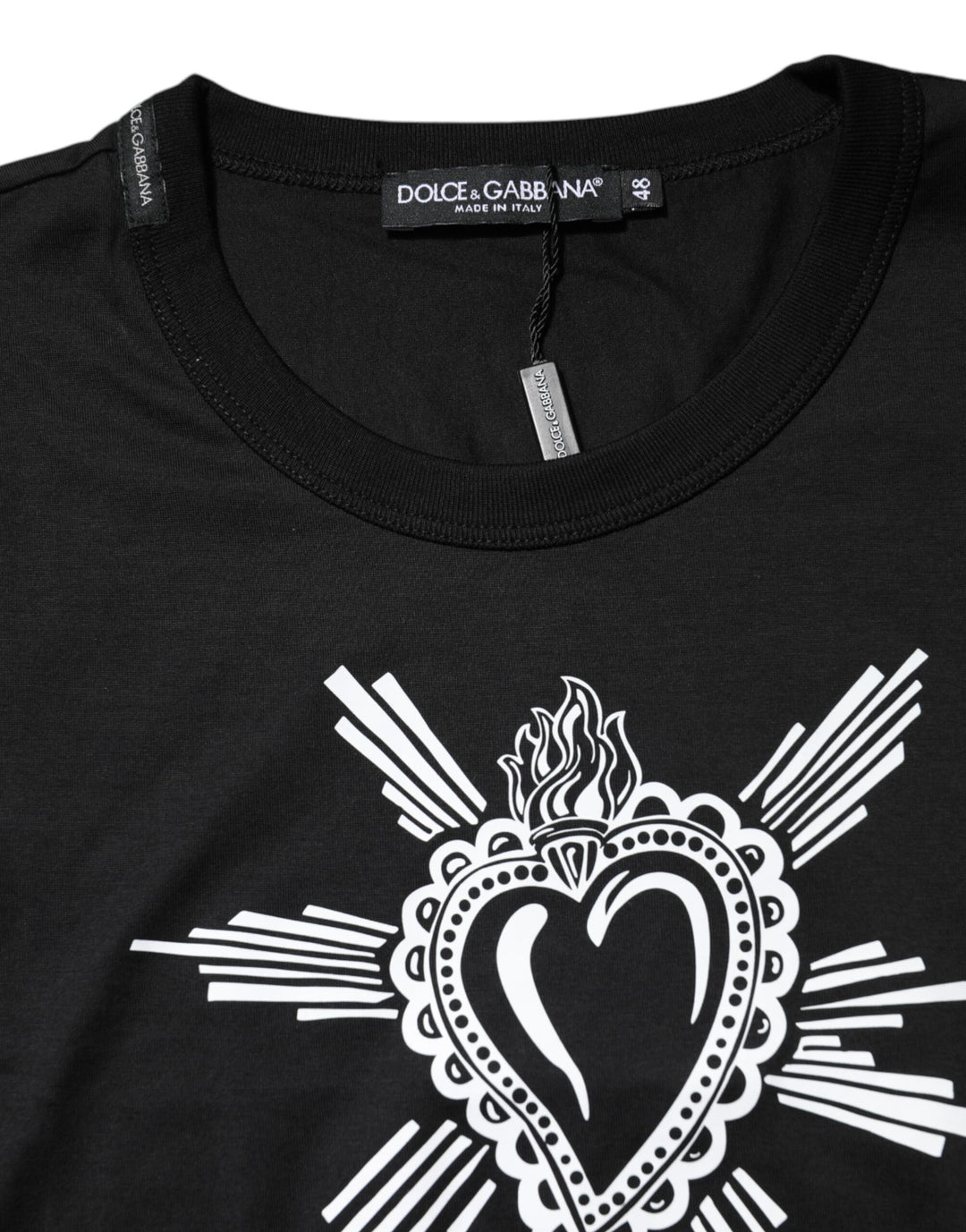 Dolce &amp; Gabbana Black Sacred Heart Cotton Crew Neck T-shirt