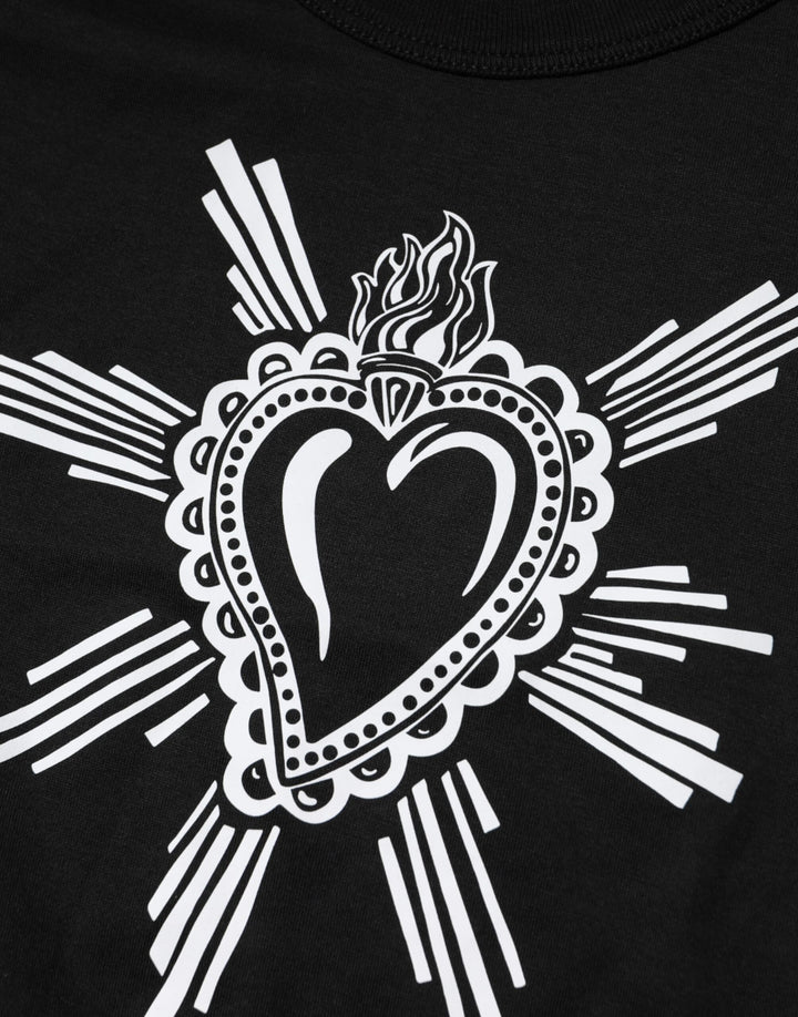 Dolce &amp; Gabbana Black Sacred Heart Cotton Crew Neck T-shirt