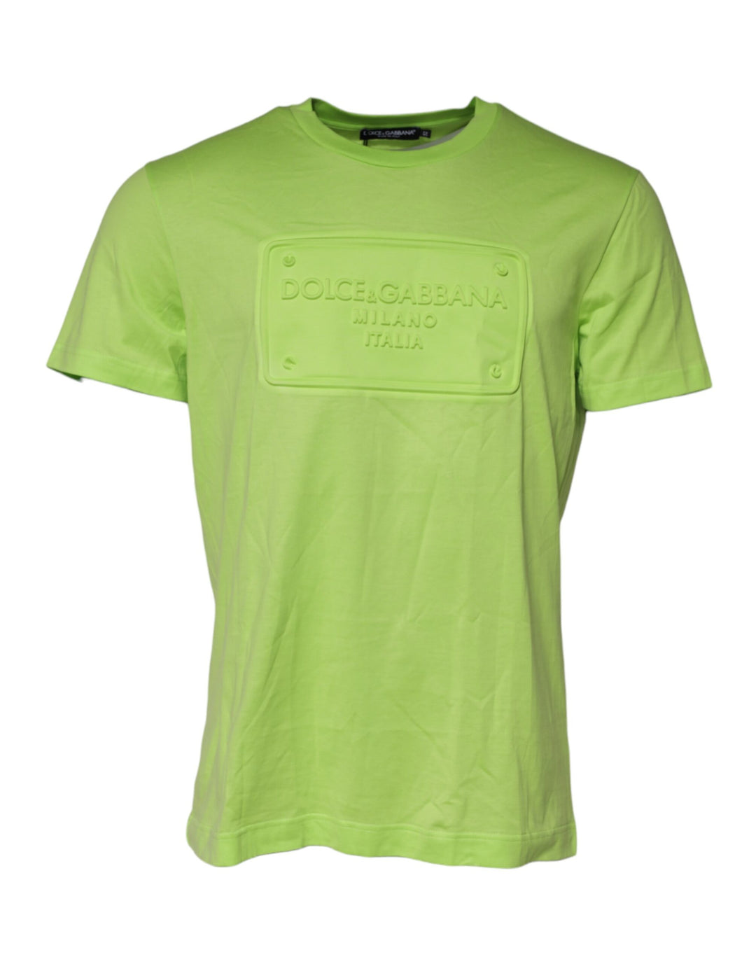 Dolce &amp; Gabbana Green Embossed Logo Cotton Crew Neck T-shirt