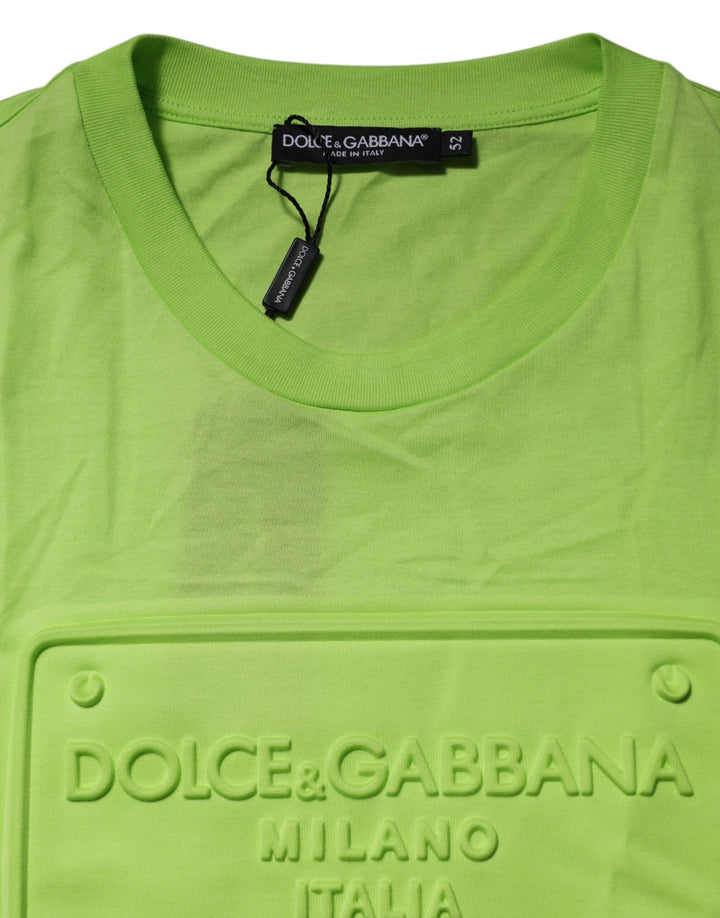 Dolce &amp; Gabbana Green Embossed Logo Cotton Crew Neck T-shirt