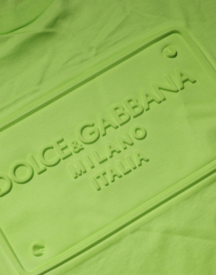 Dolce &amp; Gabbana Green Embossed Logo Cotton Crew Neck T-shirt