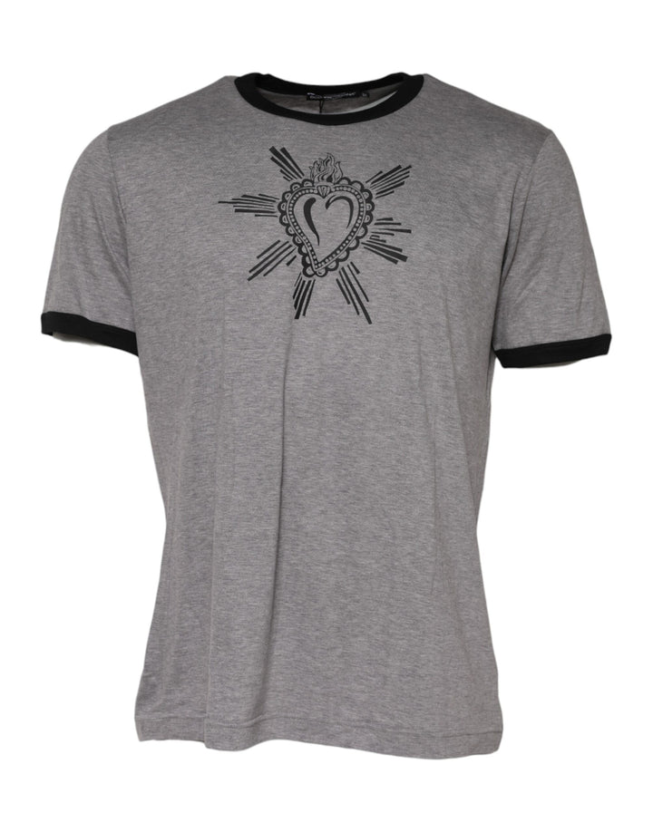 Dolce &amp; Gabbana Gray Sacred Heart Cotton Crew Neck T-shirt