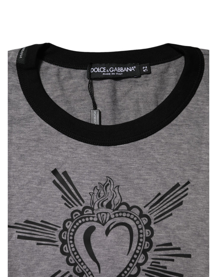 Dolce &amp; Gabbana Gray Sacred Heart Cotton Crew Neck T-shirt
