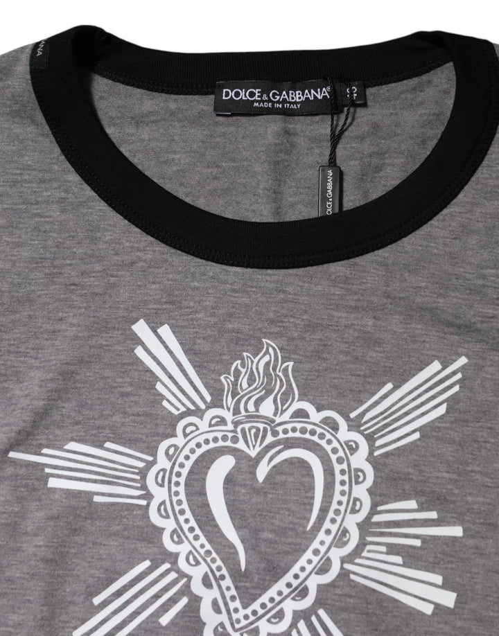 Dolce &amp; Gabbana Gray Sacred Heart Cotton Crew Neck T-shirt