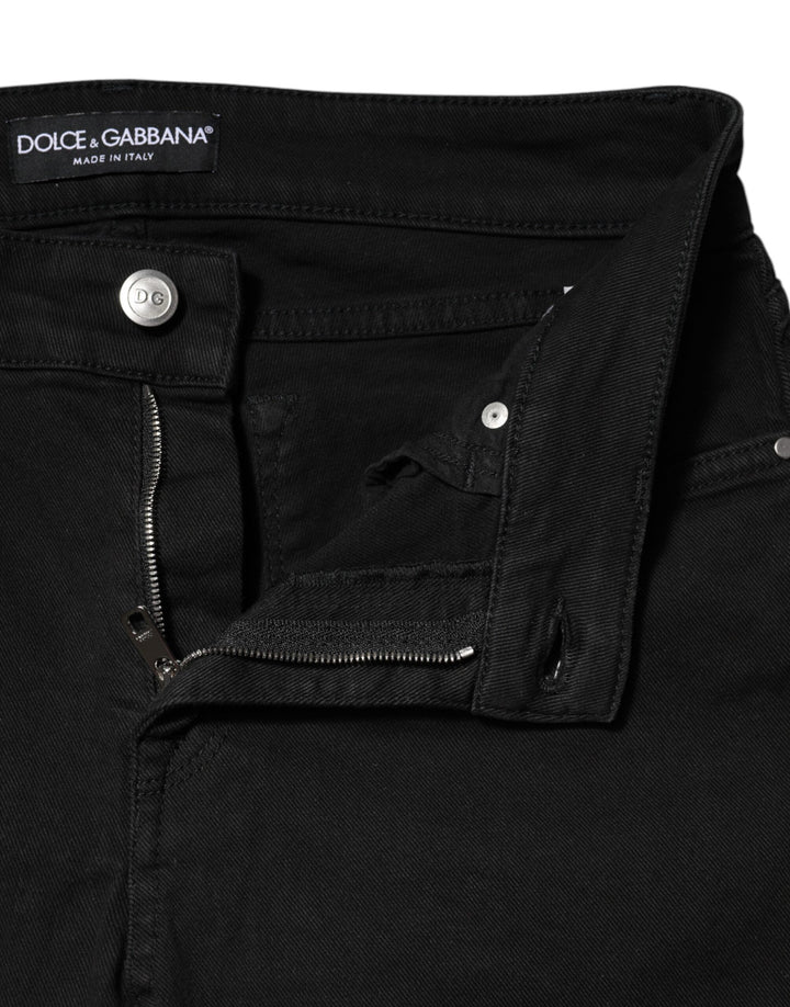 Dolce &amp; Gabbana Black Cotton Skinny Mid Waist Denim Jeans