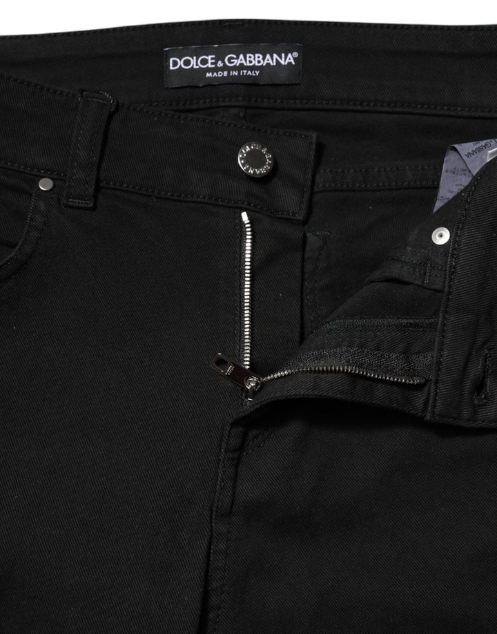 Dolce &amp; Gabbana Black Cotton Skinny Mid Waist Denim Jeans