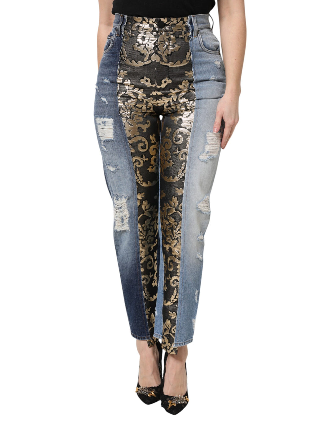 Dolce &amp; Gabbana Multicolor Patchwork Tapered Denim Jeans