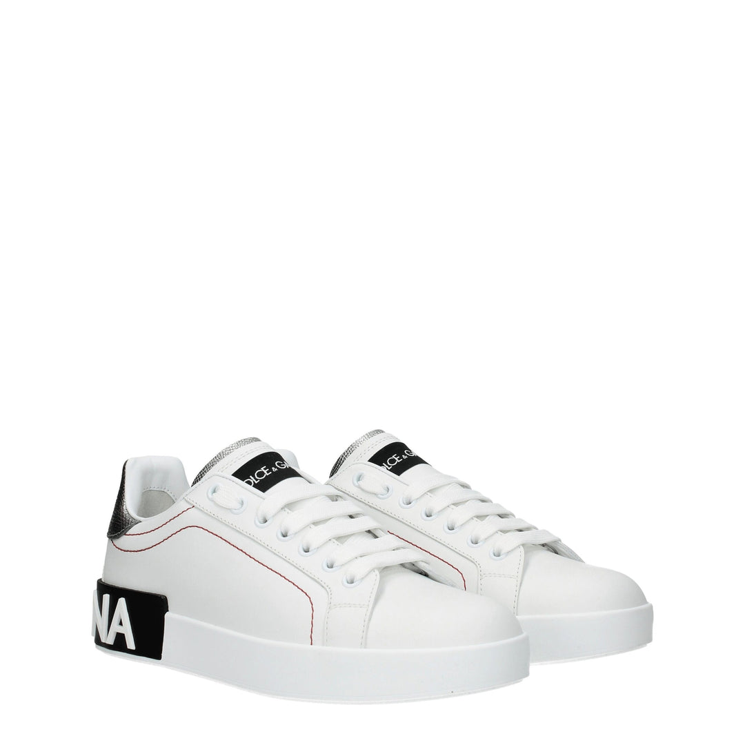 Dolce &amp; Gabbana White Leather Low Top Sneakers