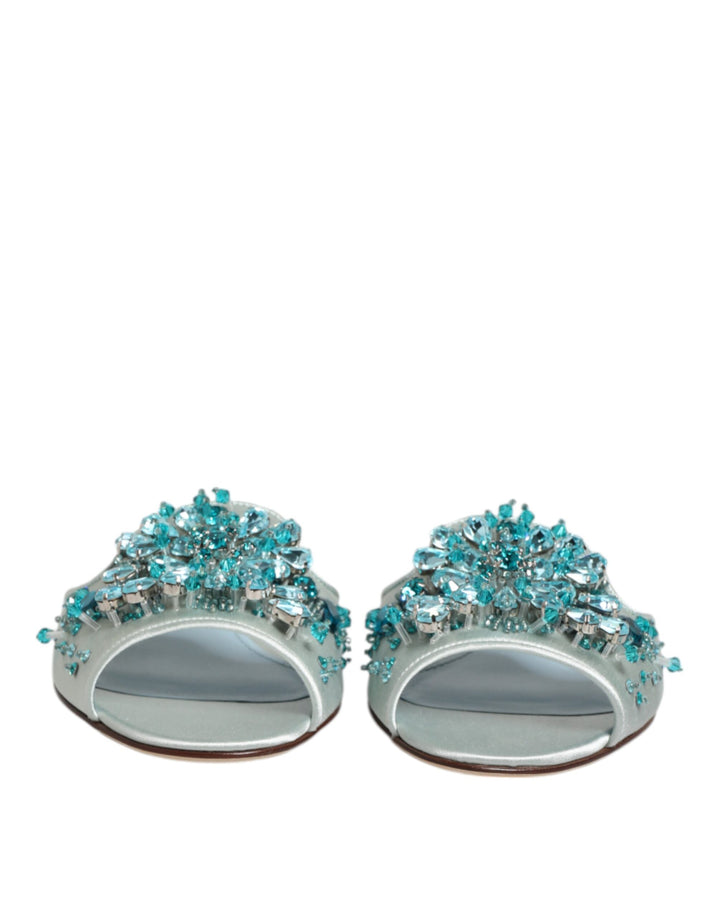 Dolce &amp; Gabbana Silver Blue Leather Bead Embellish Slide Shoes