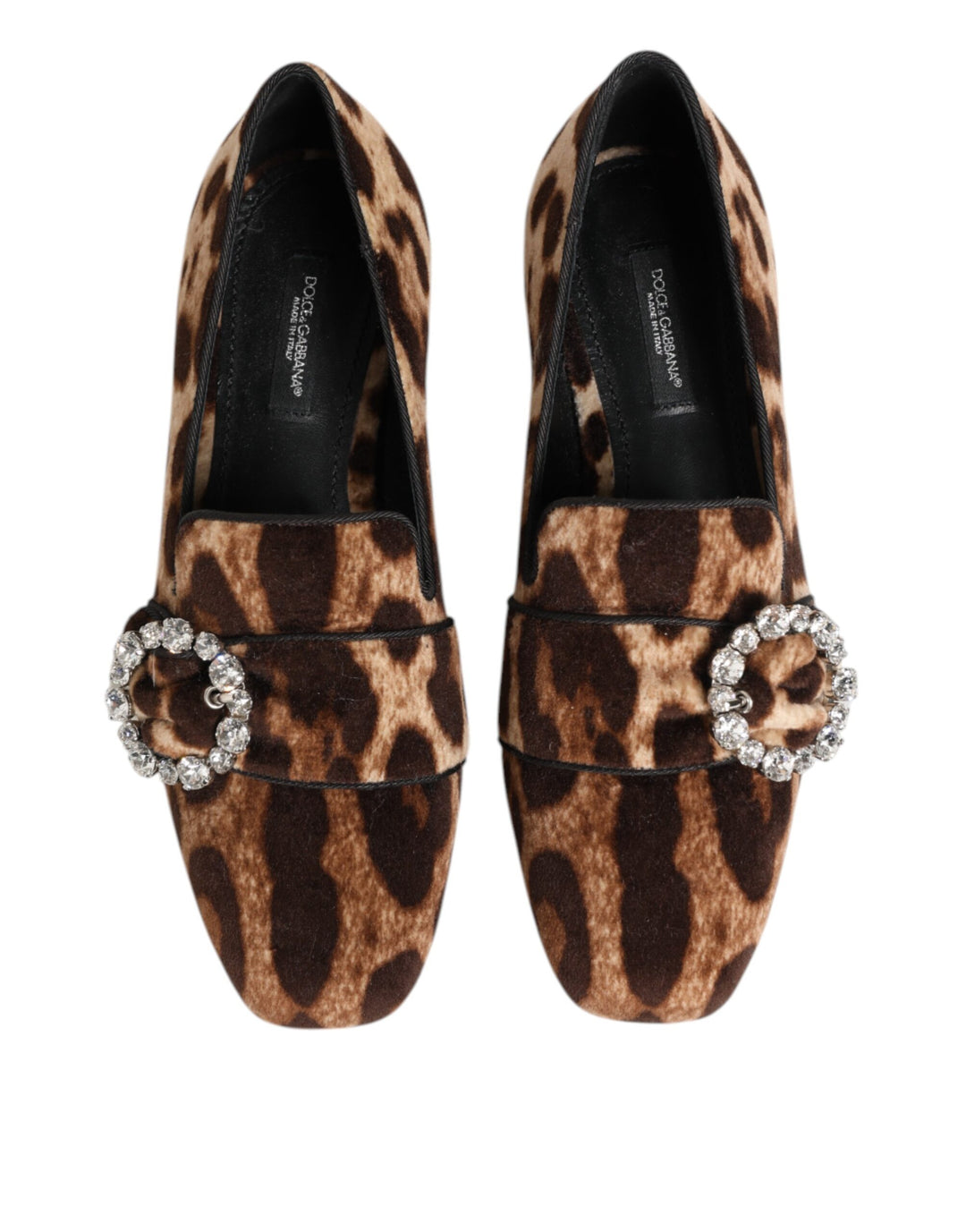 Dolce &amp; Gabbana Brown Leopard Print Crystals Loafers Flats Shoes