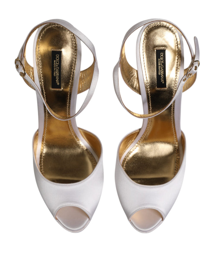 Dolce & Gabbana White Satin Platform Heels Sandals Shoes