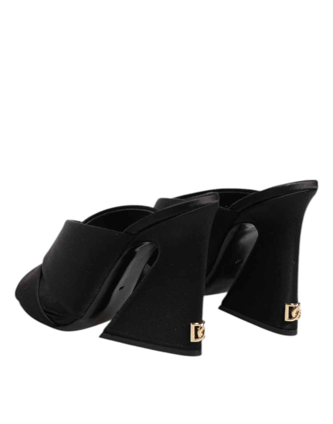 Dolce &amp; Gabbana Black Logo KEIRA Satin Slides Sandals Shoes