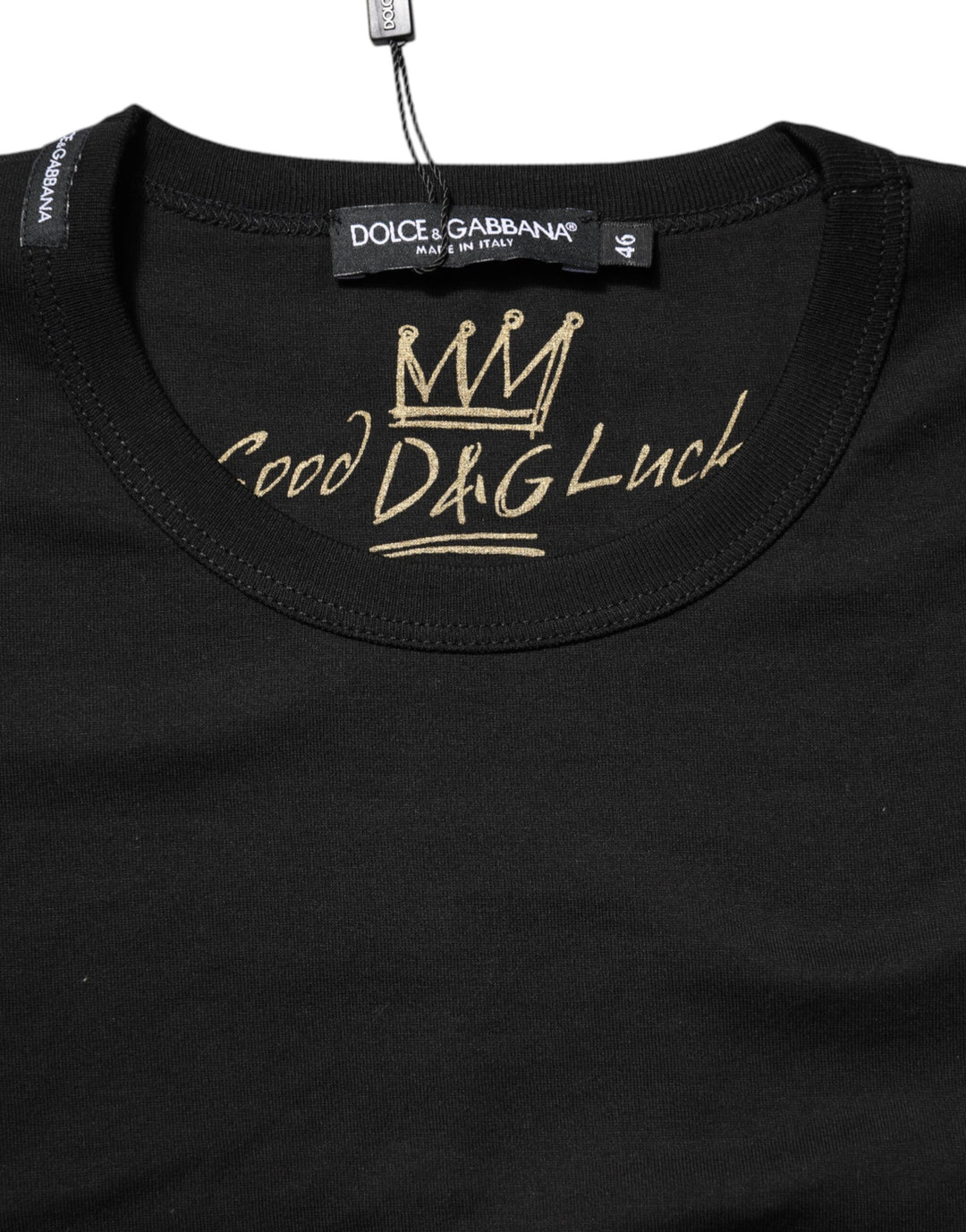 Dolce &amp; Gabbana Black Cotton Goodluck Tee Crew Neck T-shirt