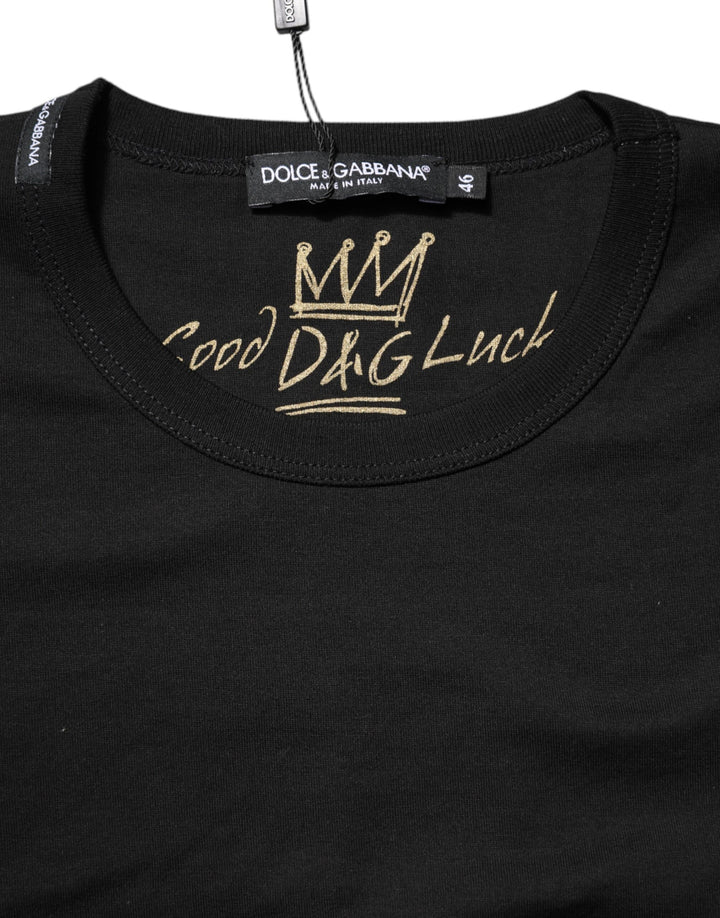 Dolce &amp; Gabbana Black Cotton Goodluck Tee Crew Neck T-shirt
